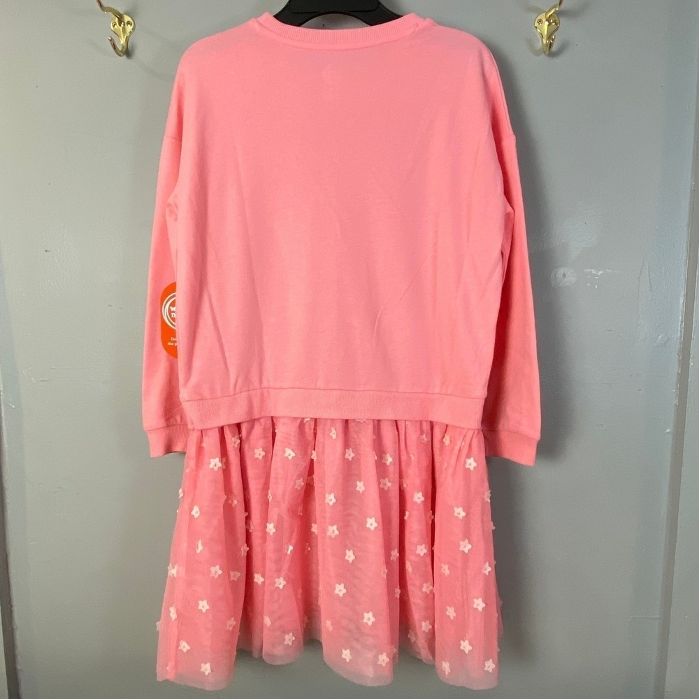 NWT Girls Size 8 Cozy Sweatshirt Dress Pink Floral Mesh Skirt Long Sleeves Sweet - Picture 2 of 5